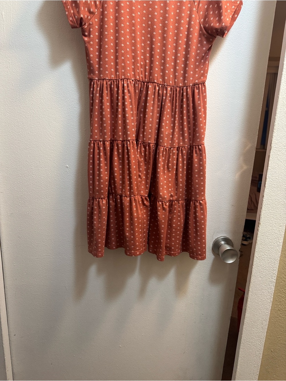 Urban Outfitters Rust Polka Dot Tiered V-Neck Dress - Picture 6 of 6